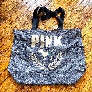 NWT Victoria Secret Pink Black Grey Silver Metallic Gym Tote Market Bag